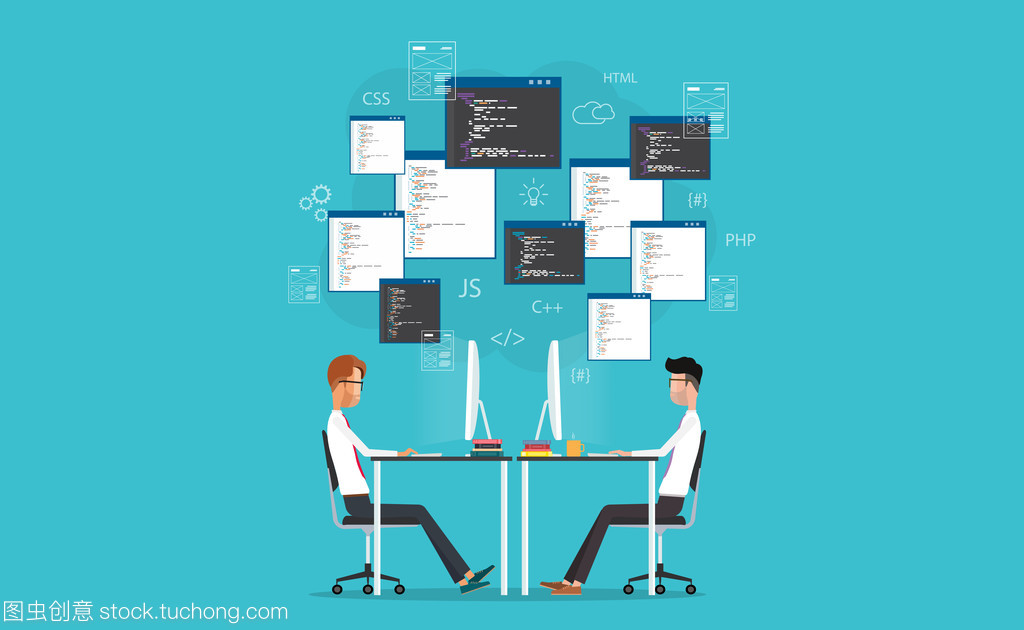 圖形設計和 web 開發人員在工作場所工作。為網站和應用程序開發